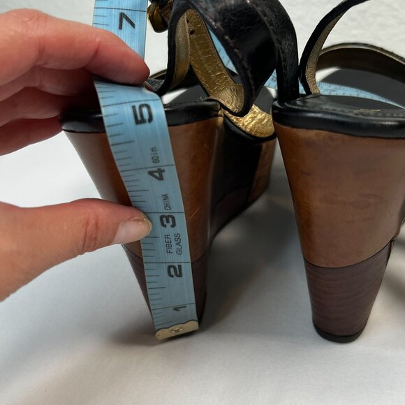 Prada Patchwork Wedges Retro Leather Wood Cork Y2K Boho Platform Heel Black 39.5 - Picture 8 of 16